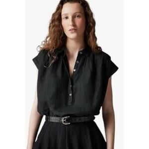 New!J.Crew Wm's Capitaine Shirt in Baird Mcnutt Irish Linen Black Sz S #45